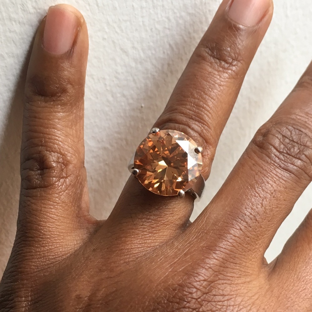 Large Stone Silver Tone Ring - image 2